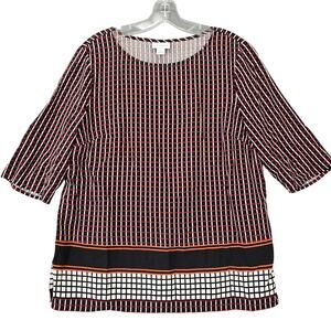 Liz Claiborne Black Red Shirt Preppy Plaid Short Sleeves Round Neck Women Size M